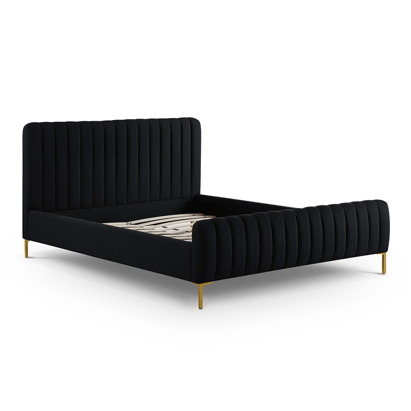 Pemberly Row Contemporary Accent Black Upcycled Linen Queen Bed
