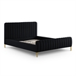 Pemberly Row Contemporary Accent Black Upcycled Linen Queen Bed