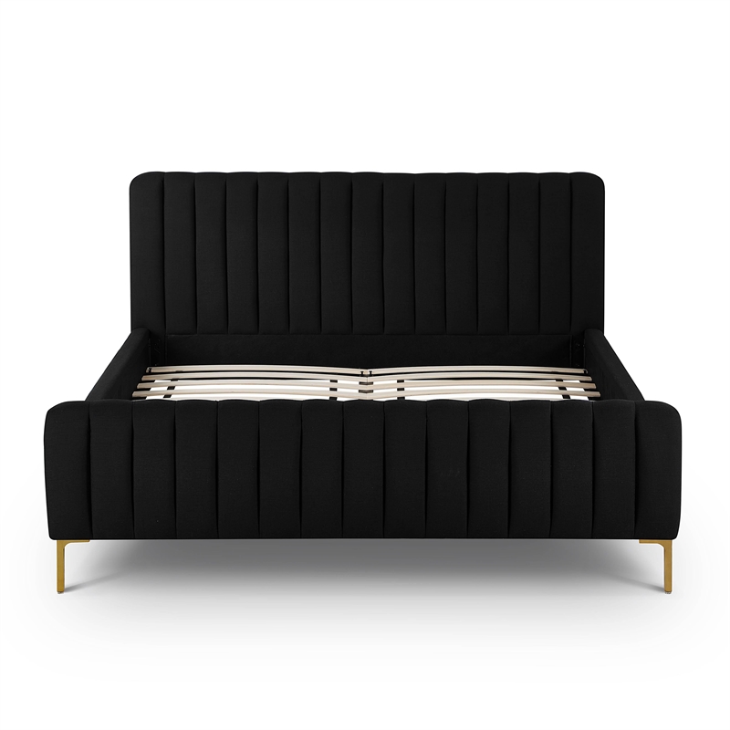 Pemberly Row Contemporary Accent Black Upcycled Linen Queen Bed