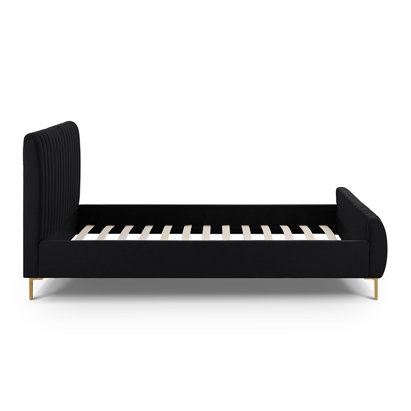 Pemberly Row Contemporary Accent Black Upcycled Linen Queen Bed