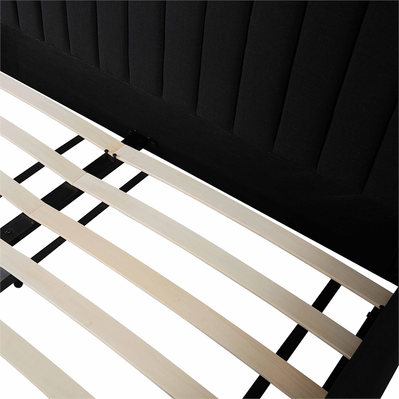 Pemberly Row Contemporary Accent Black Upcycled Linen Queen Bed