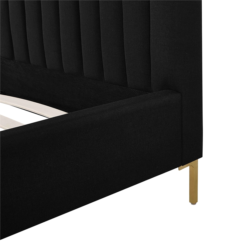 Pemberly Row Contemporary Accent Black Upcycled Linen Queen Bed