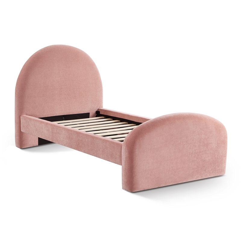 Pemberly Row Contemporary Moon Rose Upcycled Chenille Twin Bed