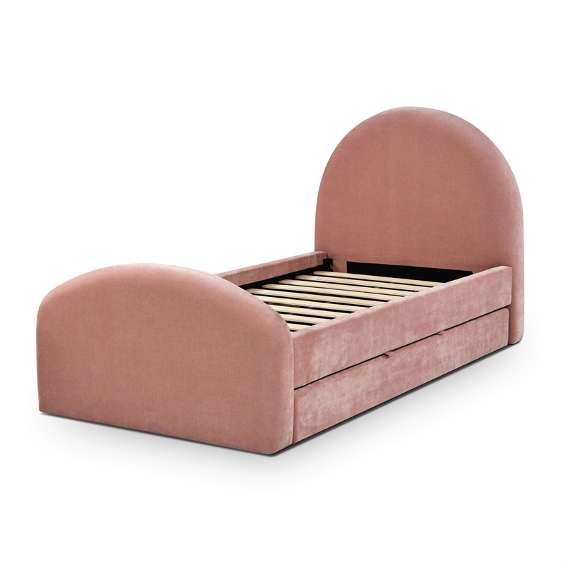 Pemberly Row Contemporary Moon Rose Upcycled Chenille Twin Trundle Bed