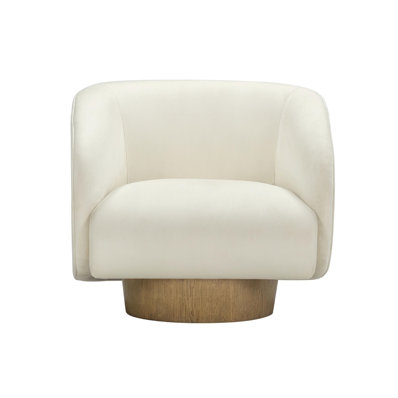 Pemberly Row Contemporary Accent Cream Velvet Swivel Accent Chair