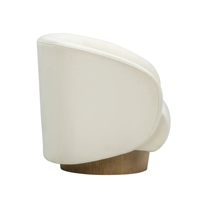 Pemberly Row Contemporary Accent Cream Velvet Swivel Accent Chair