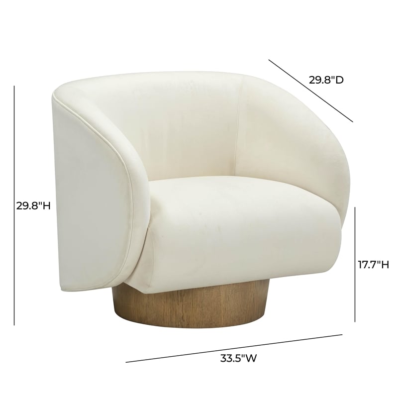 Pemberly Row Contemporary Accent Cream Velvet Swivel Accent Chair