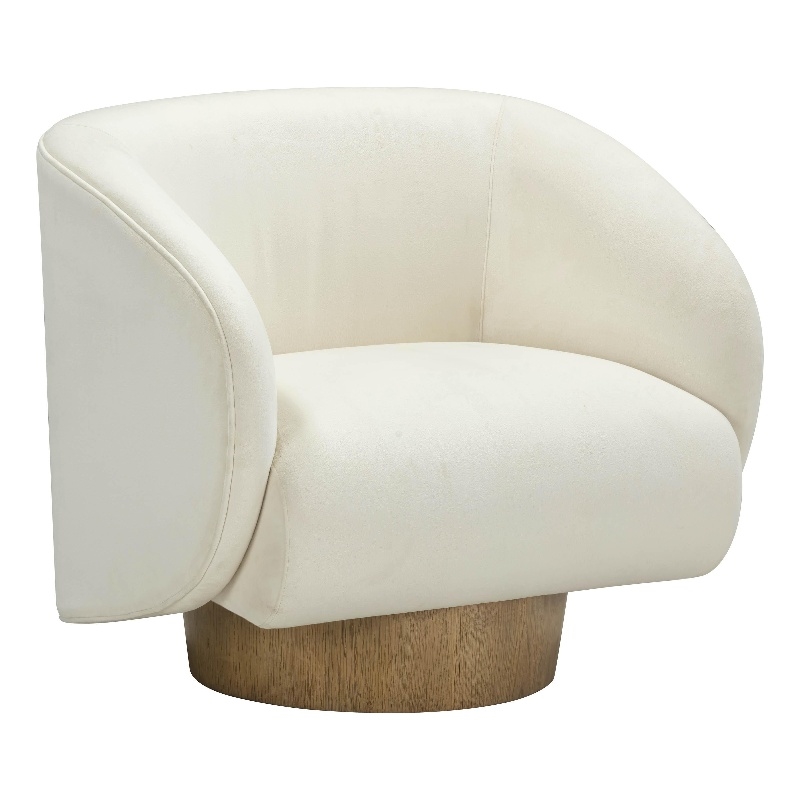 Pemberly Row Contemporary Accent Cream Velvet Swivel Accent Chair