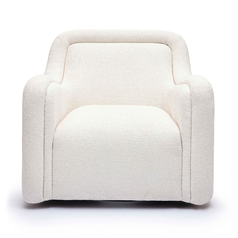 Pemberly Row Contemporary Cream Basketweave Chenille Swivel Chair