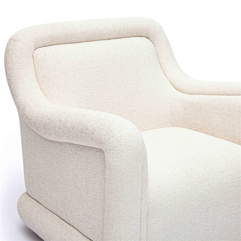Pemberly Row Contemporary Cream Basketweave Chenille Swivel Chair