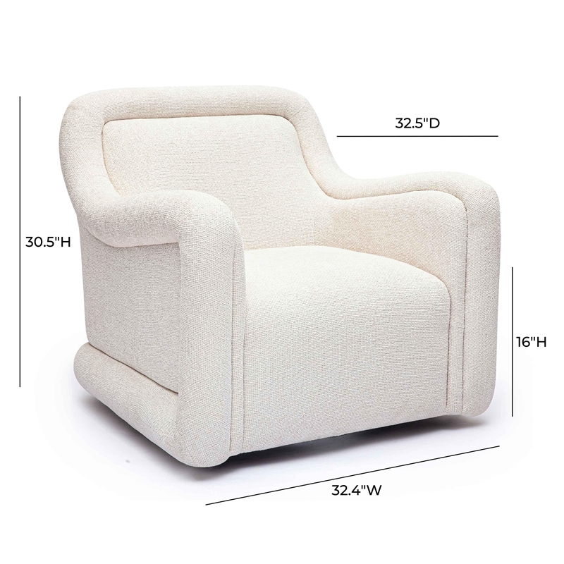 Pemberly Row Contemporary Cream Basketweave Chenille Swivel Chair