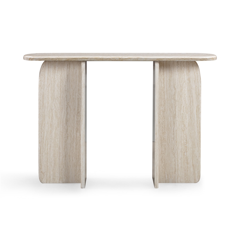 Pemberly Row Contemporary Clementine Faux Travertine Console Table
