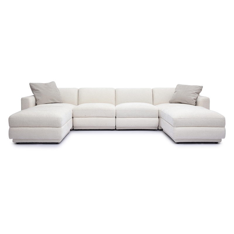 Pemberly Row Contemporary Cream Chenille Modular U-Sectional