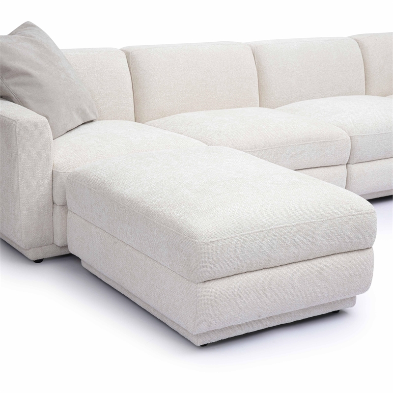 Pemberly Row Contemporary Cream Chenille Modular U-Sectional