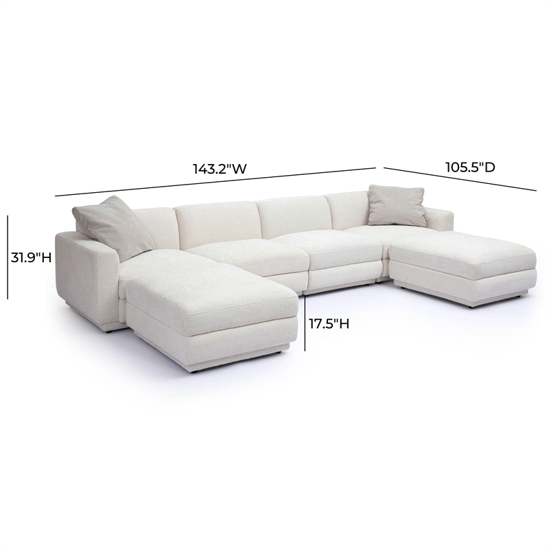 Pemberly Row Contemporary Cream Chenille Modular U-Sectional