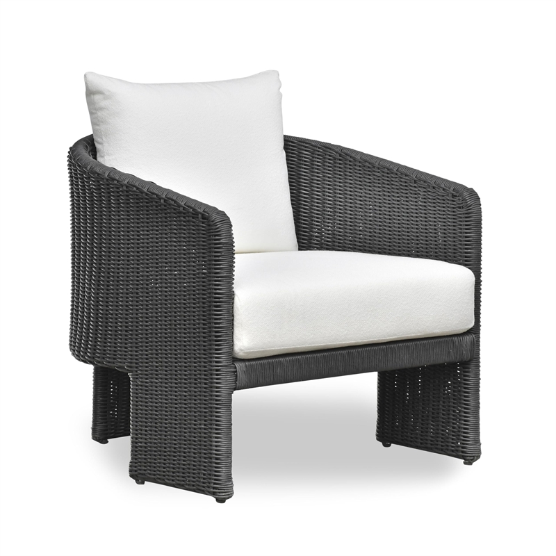 Pemberly Row Black Rattan Performance Fabric Outdoor Armchair