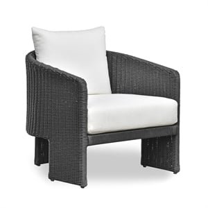 Pemberly Row Black Rattan Performance Fabric Outdoor Armchair