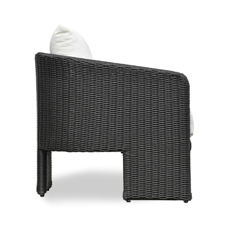 Pemberly Row Black Rattan Performance Fabric Outdoor Armchair