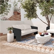 Pemberly Row Contemporary Black Rattan Performance Fabric Outdoor Sofa
