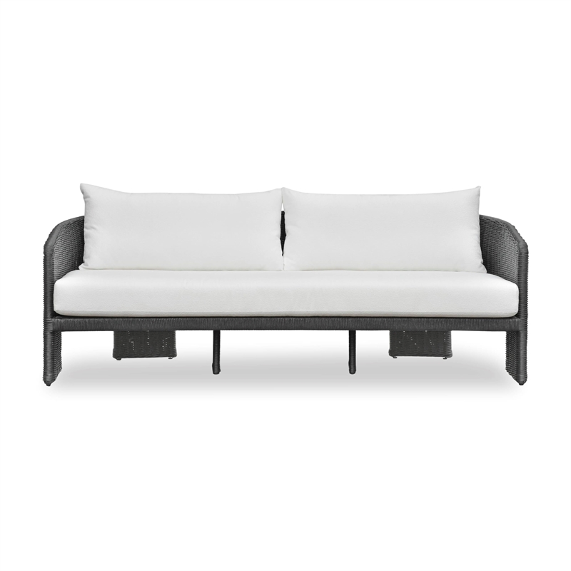 Pemberly Row Contemporary Black Rattan Performance Fabric Outdoor Sofa