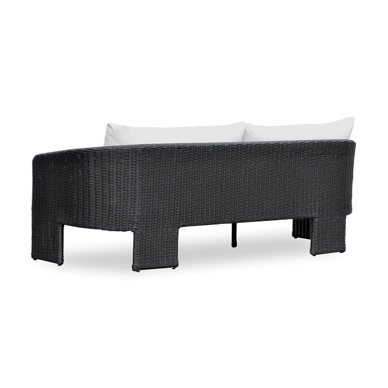 Pemberly Row Contemporary Black Rattan Performance Fabric Outdoor Sofa