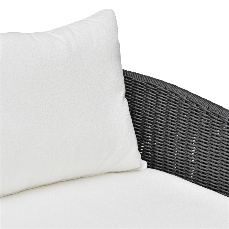 Pemberly Row Contemporary Black Rattan Performance Fabric Outdoor Sofa