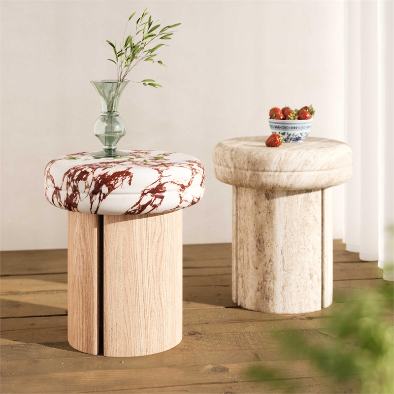 Pemberly Row Contemporary Travertine Textured Concrete Side Table