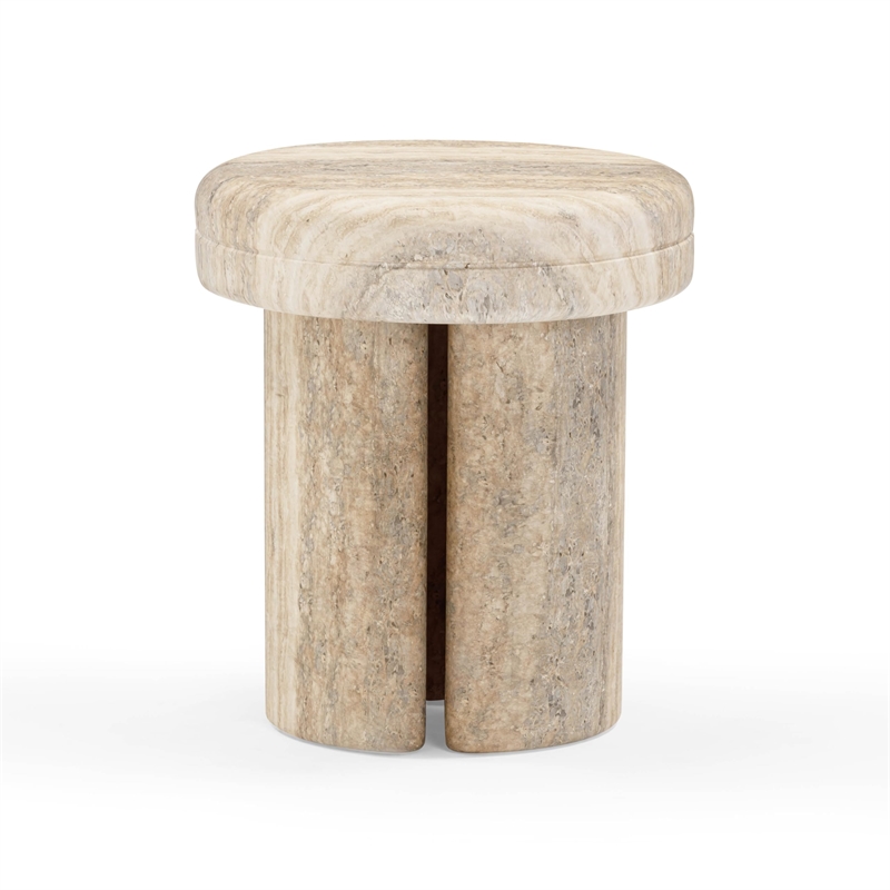 Pemberly Row Contemporary Travertine Textured Concrete Side Table