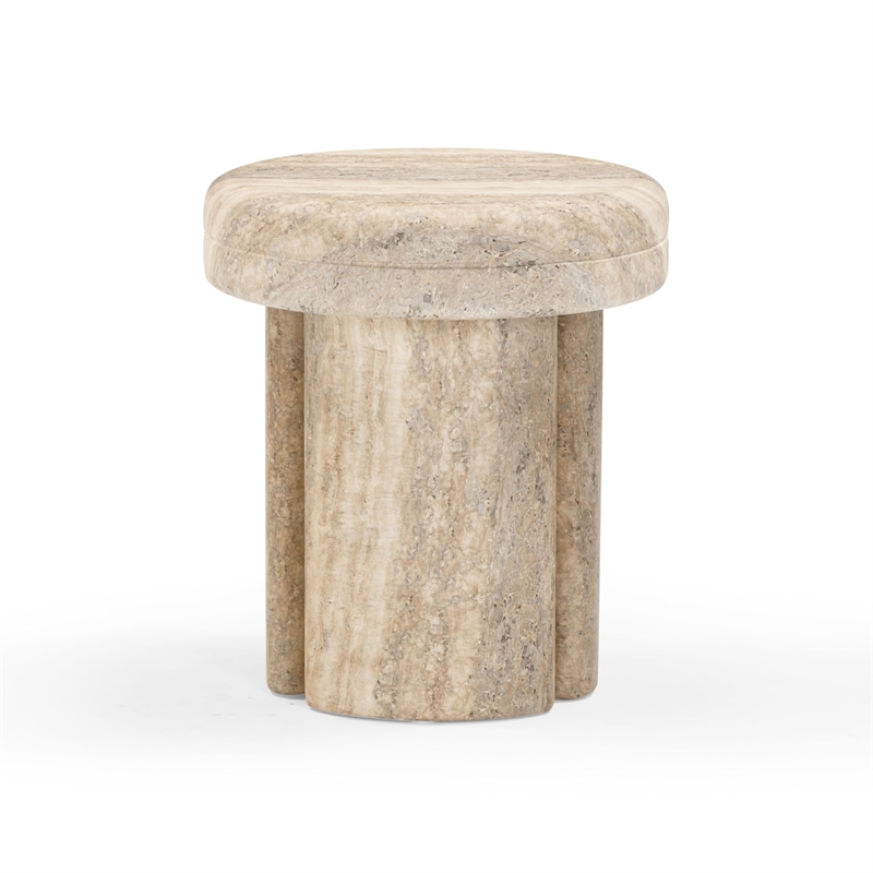 Pemberly Row Contemporary Travertine Textured Concrete Side Table