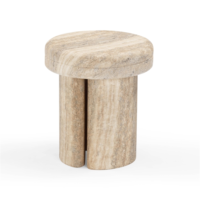 Pemberly Row Contemporary Travertine Textured Concrete Side Table