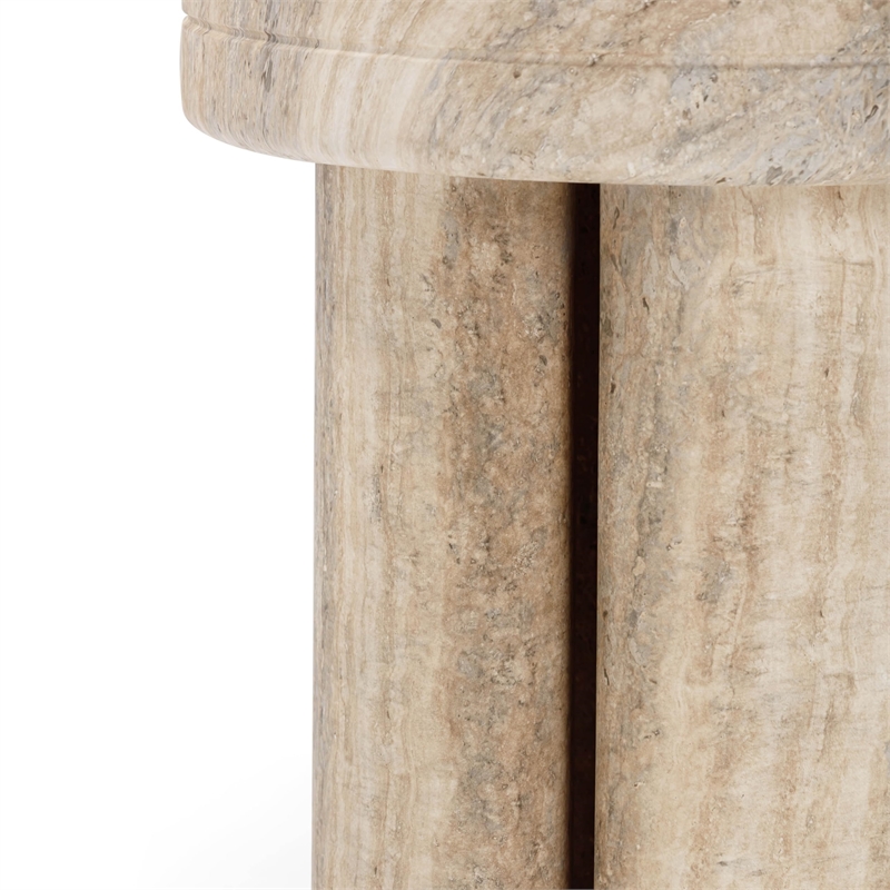 Pemberly Row Contemporary Travertine Textured Concrete Side Table