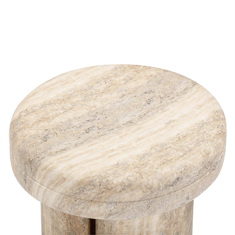 Pemberly Row Contemporary Travertine Textured Concrete Side Table