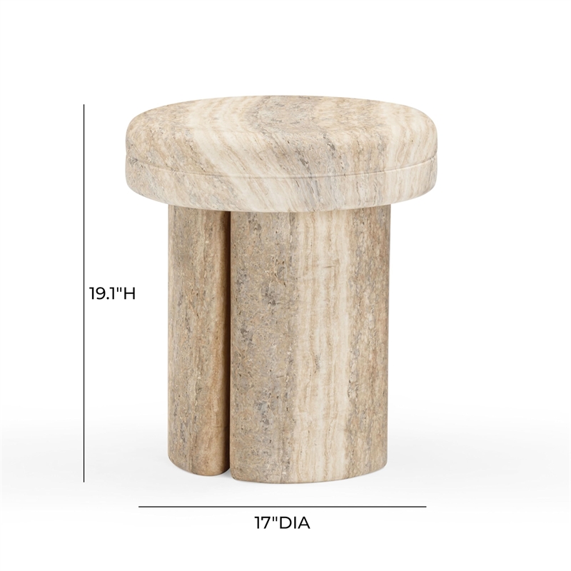 Pemberly Row Contemporary Travertine Textured Concrete Side Table