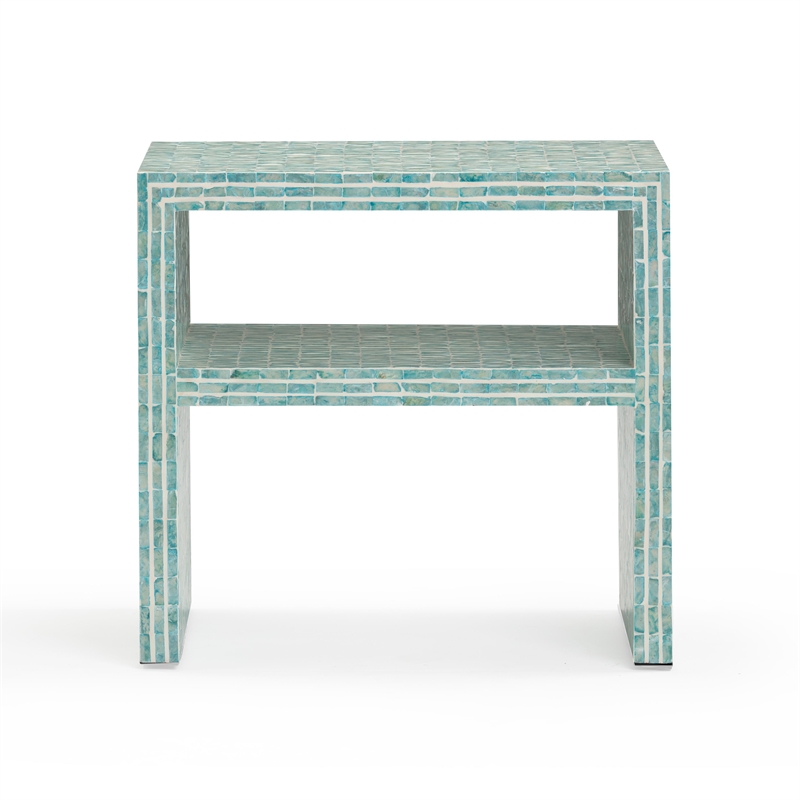 Pemberly Row Contemporary Accent Blue Capiz Shell Nightstand