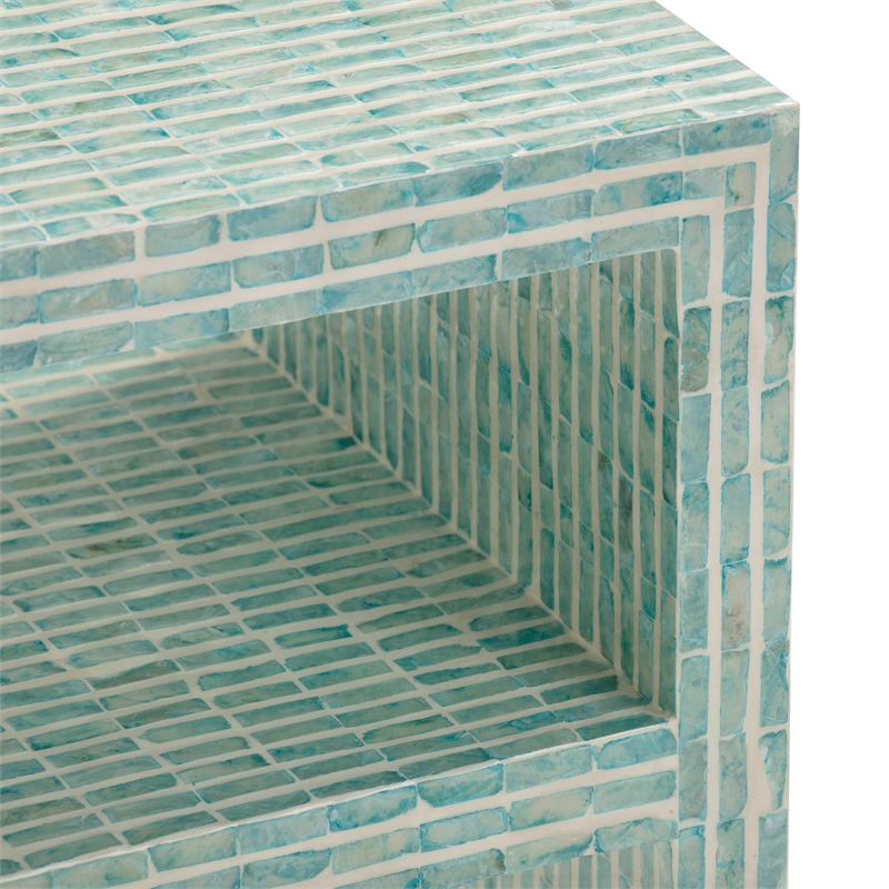 Pemberly Row Contemporary Accent Blue Capiz Shell Nightstand