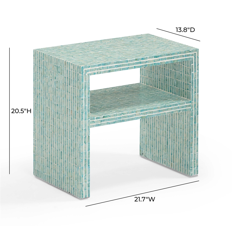 Pemberly Row Contemporary Accent Blue Capiz Shell Nightstand