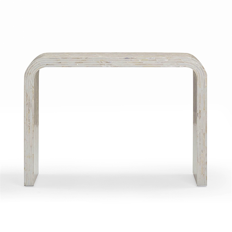 Pemberly Row Contemporary Accent Cream Capiz Shell Console Table