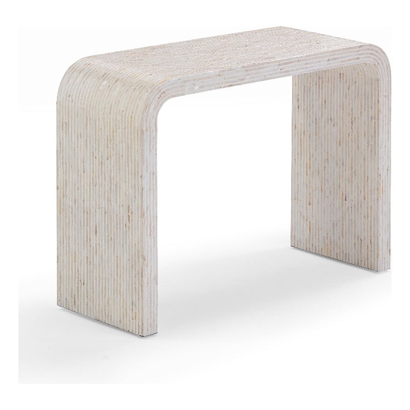 Pemberly Row Contemporary Accent Cream Capiz Shell Console Table