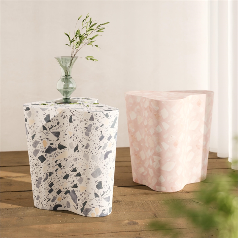 Pemberly Row Contemporary Slab Sunset Pink Terrazzo Side Table