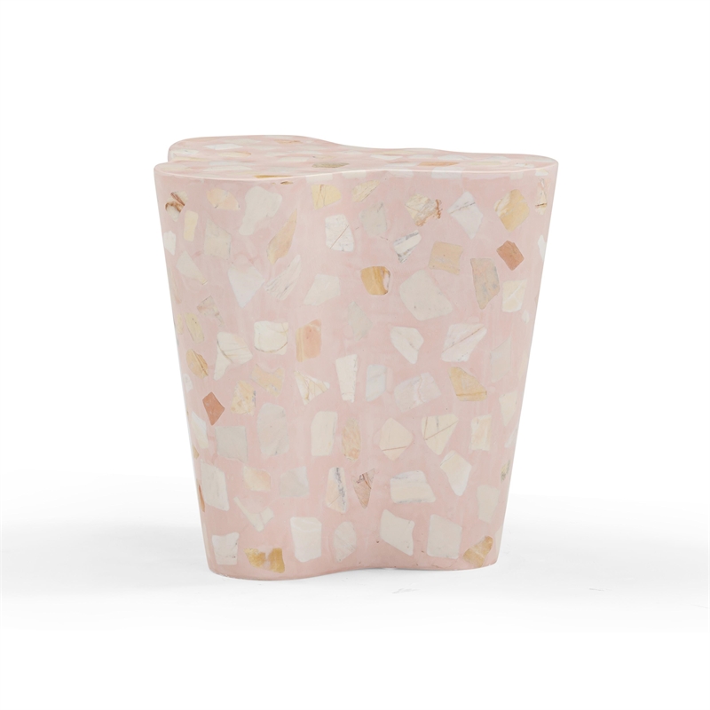 Pemberly Row Contemporary Slab Sunset Pink Terrazzo Side Table