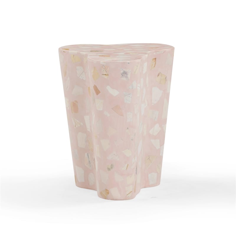 Pemberly Row Contemporary Slab Sunset Pink Terrazzo Side Table