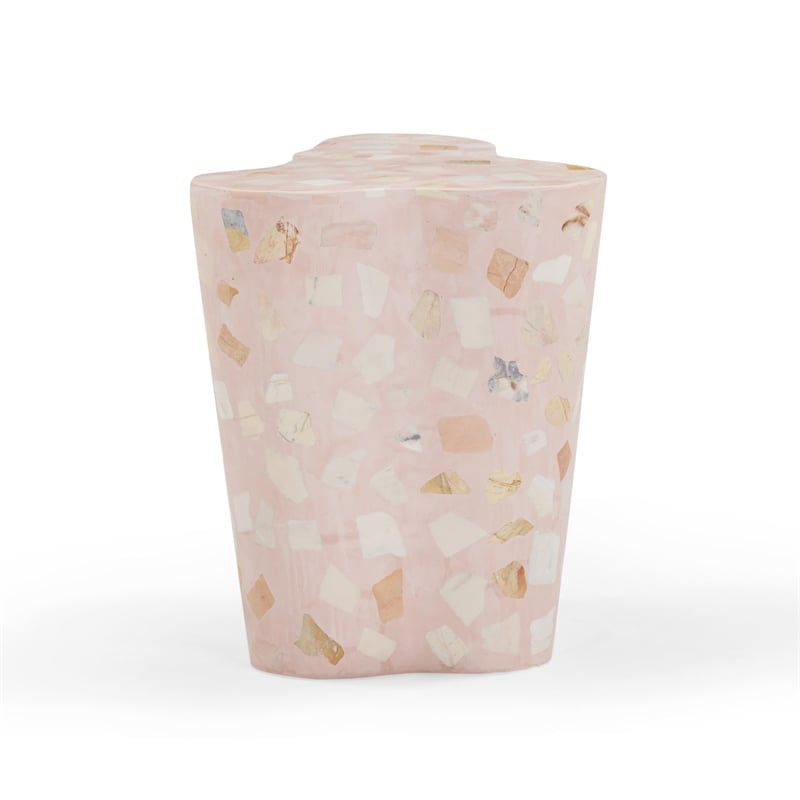 Pemberly Row Contemporary Slab Sunset Pink Terrazzo Side Table