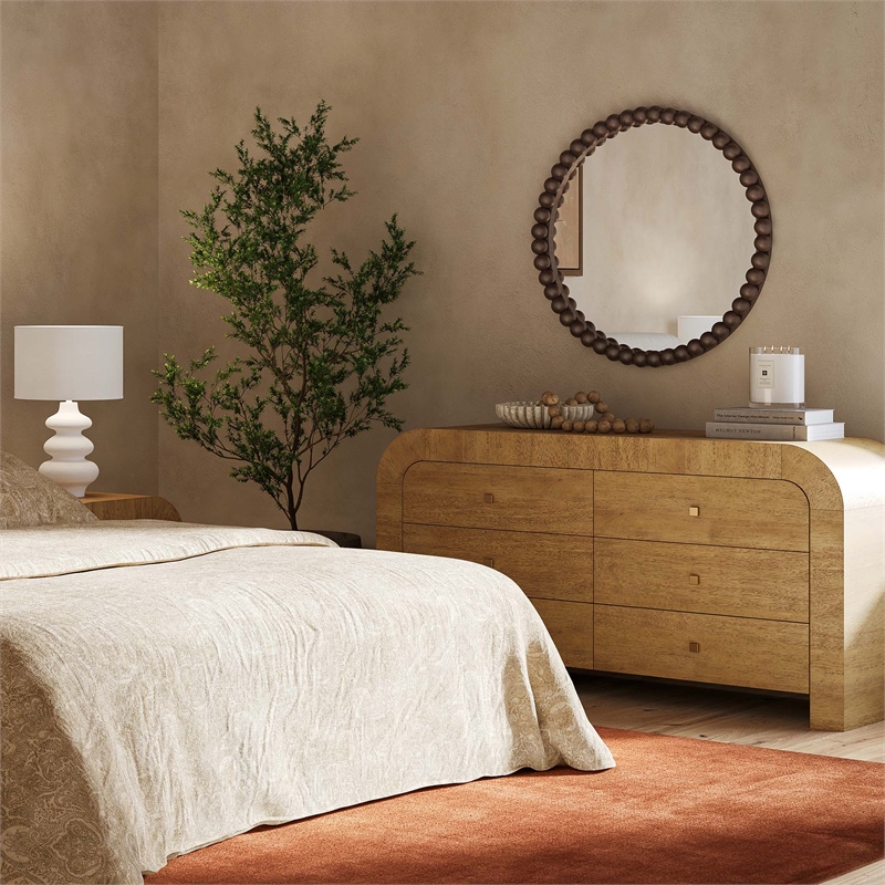 Pemberly Row Contemporary Hump 6 Drawer Natural Wooden Dresser