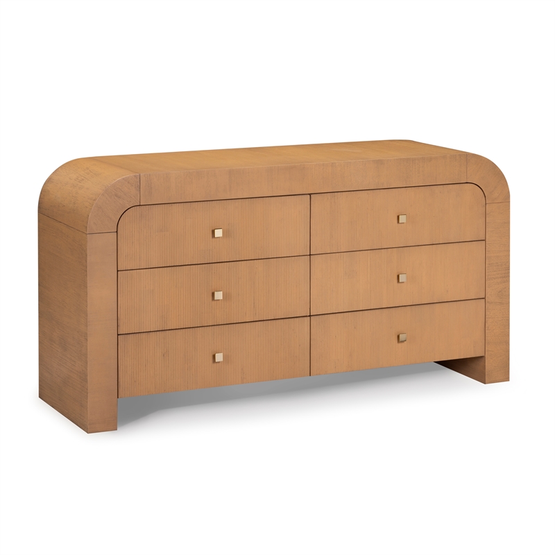 Pemberly Row Contemporary Hump 6 Drawer Natural Wooden Dresser