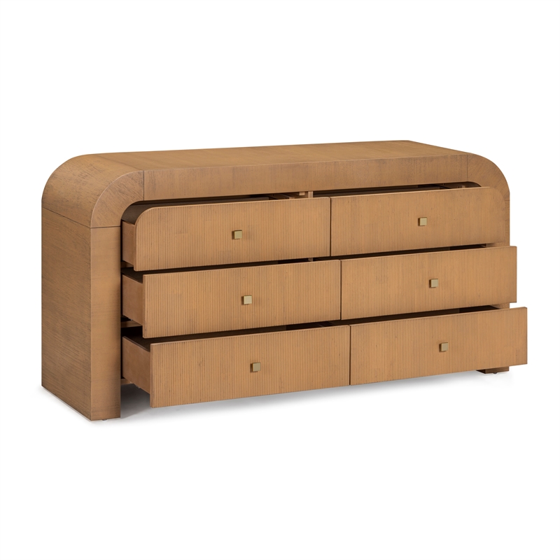 Pemberly Row Contemporary Hump 6 Drawer Natural Wooden Dresser