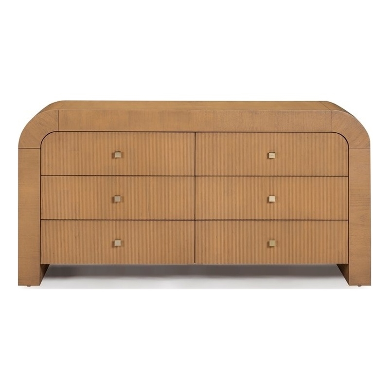 Pemberly Row Contemporary Hump 6 Drawer Natural Wooden Dresser