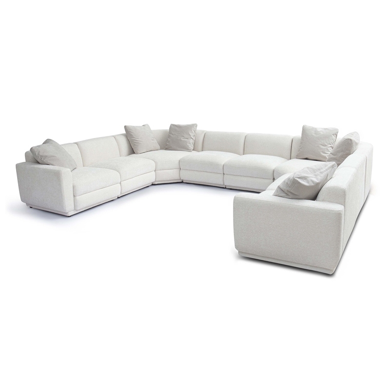 Pemberly Row Contemporary Cream Chenille Modular Large U-Sectional