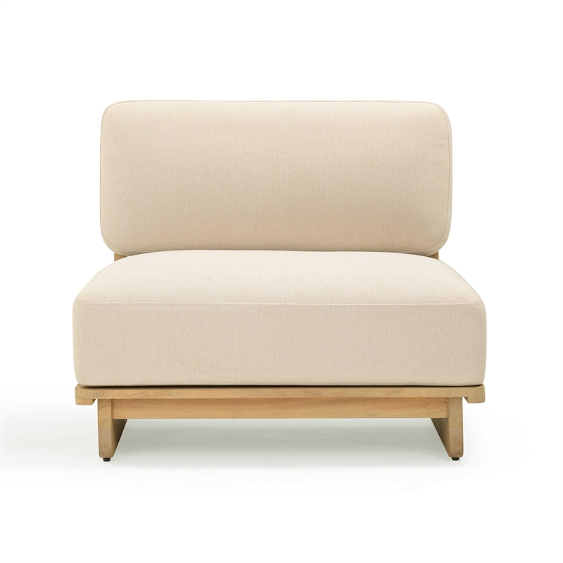 Pemberly Row Contemporary Cream Outdoor Upholstered Lounge Chair