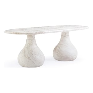 Pemberly Row White Marble Print Indoor / Outdoor 87&quot Oval Dining Table