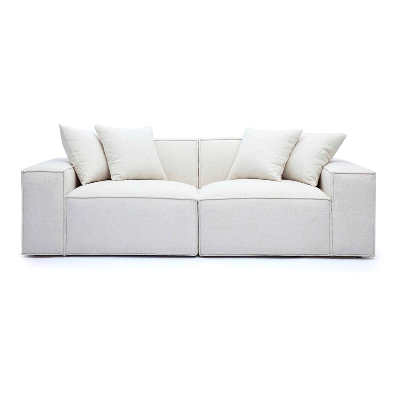Pemberly Row Contemporary Cream Chenille Basketweave Modular Loveseat
